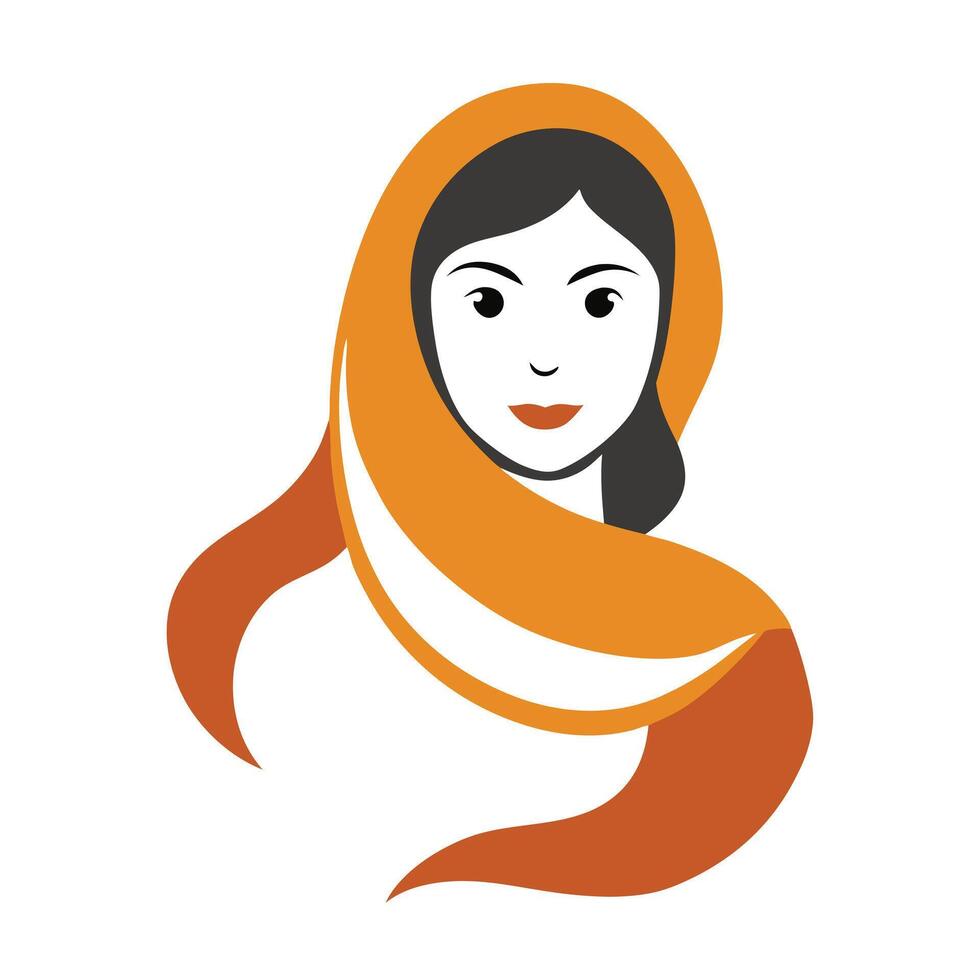 Hand-Drawn Female Portrait with Flowing Scarf vector