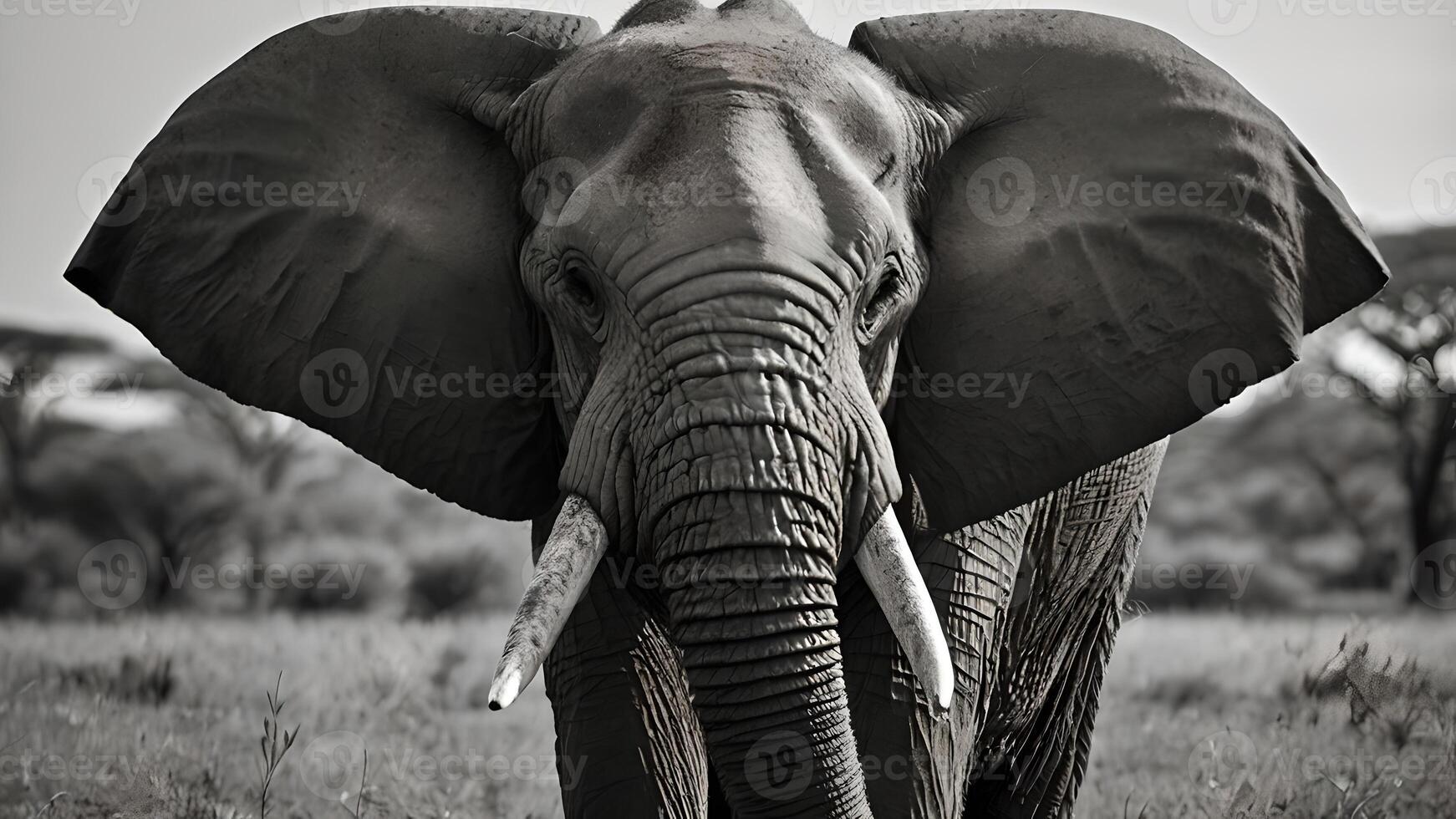 Majestic African Elephant Portrait in Black and White photo