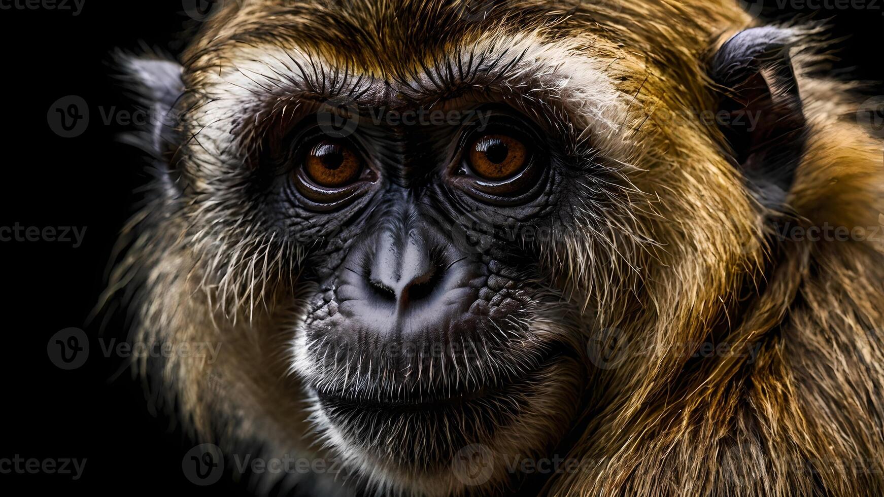 Majestic Monkey Portrait Against Black Background photo