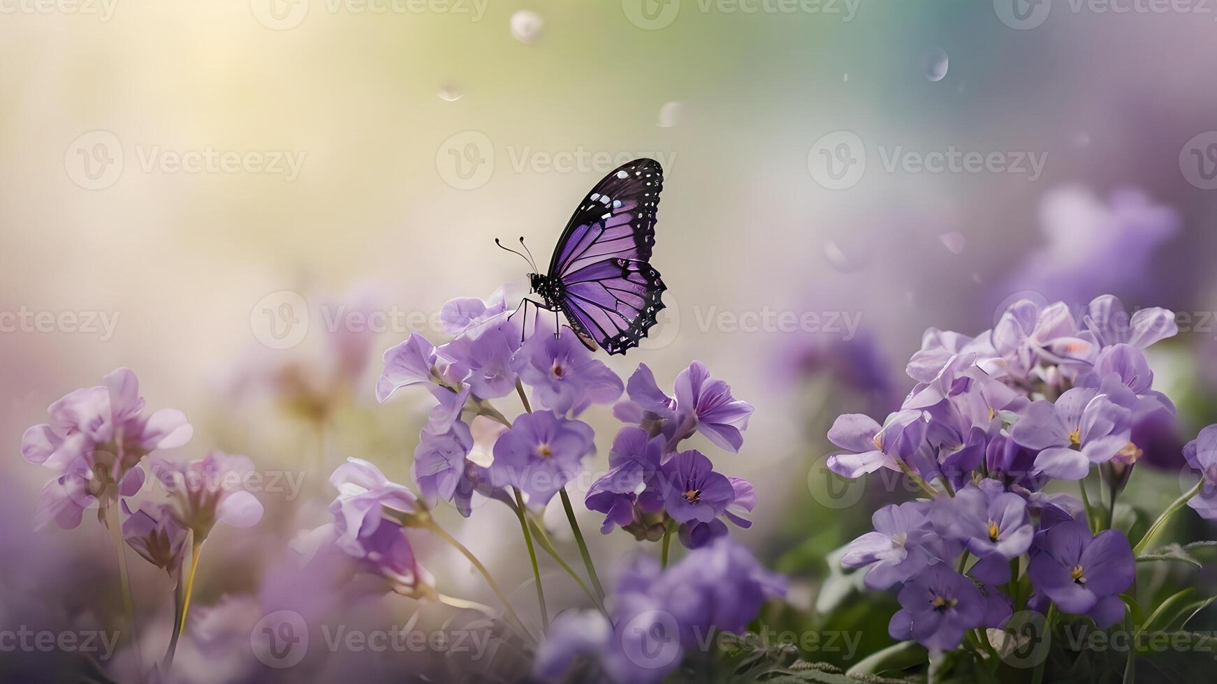 Purple Butterfly on Violet Flowers in Spring photo