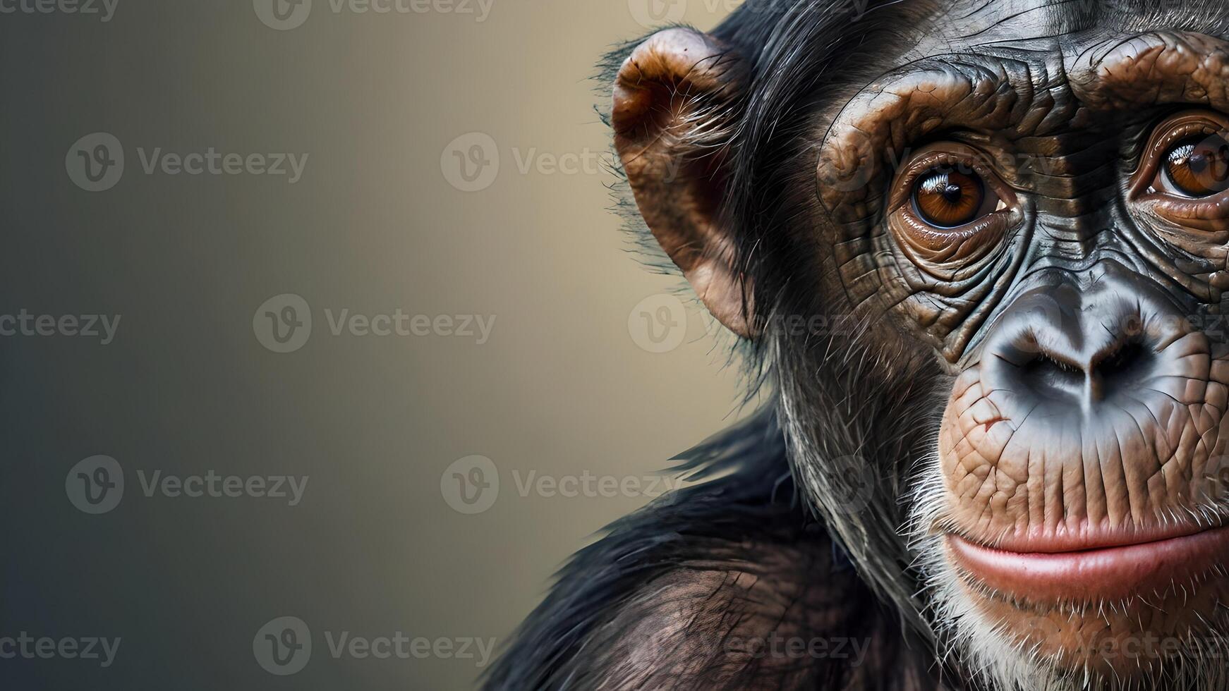 Curious Chimpanzee Portrait with Copy Space photo