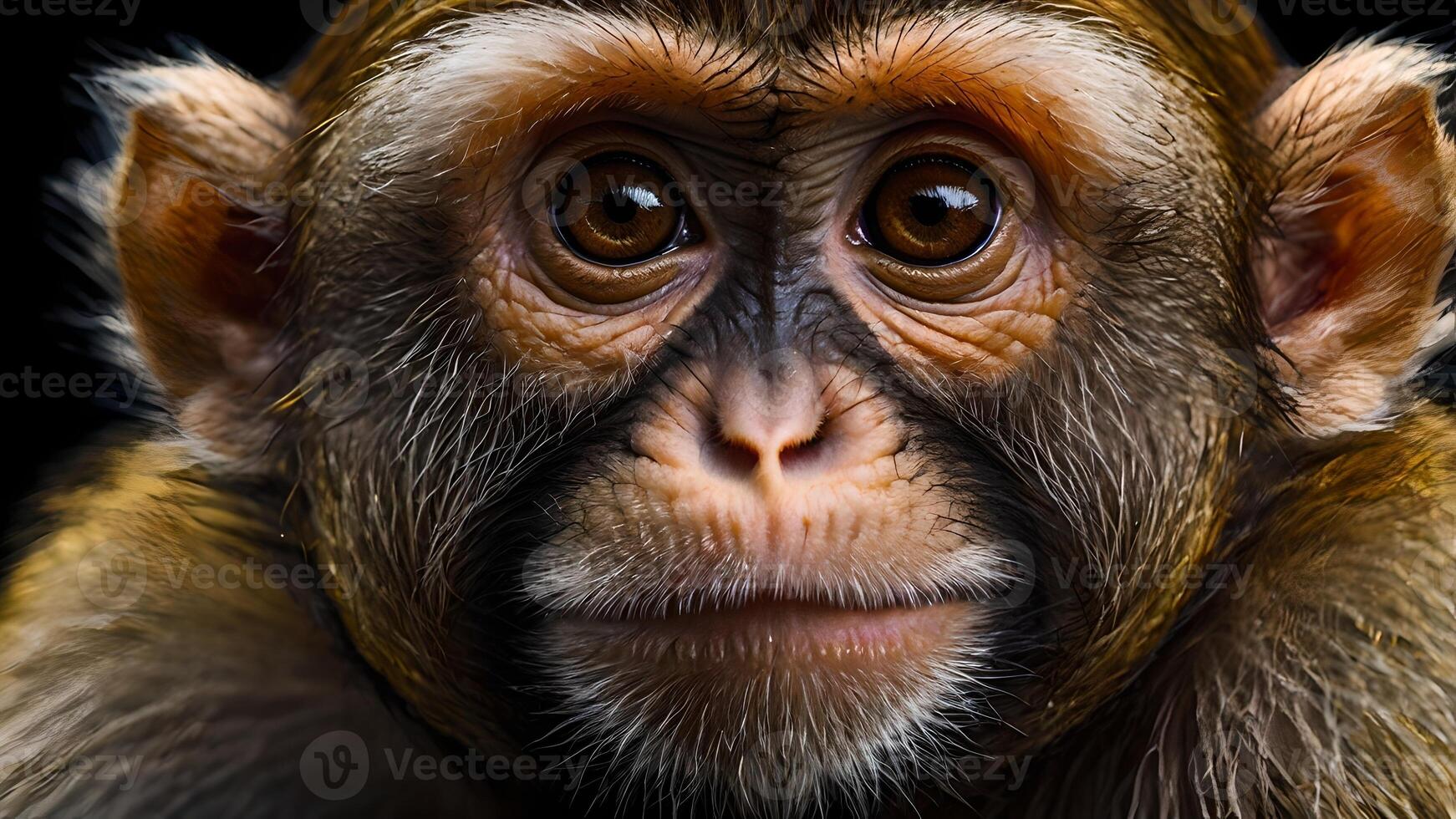 Close Up Portrait of a Monkey on Black Background photo