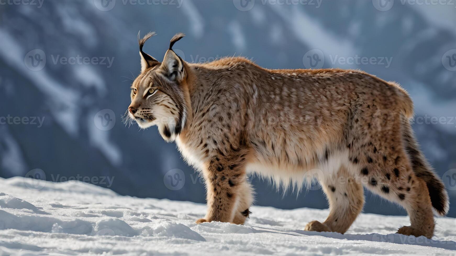 Majestic Lynx Stalking Through Snowy Mountain Peaks photo