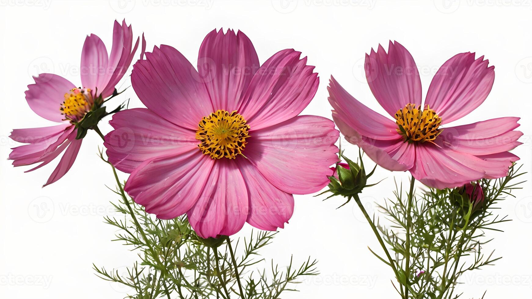 Three Pink Cosmos Flowers Isolated on White Background photo