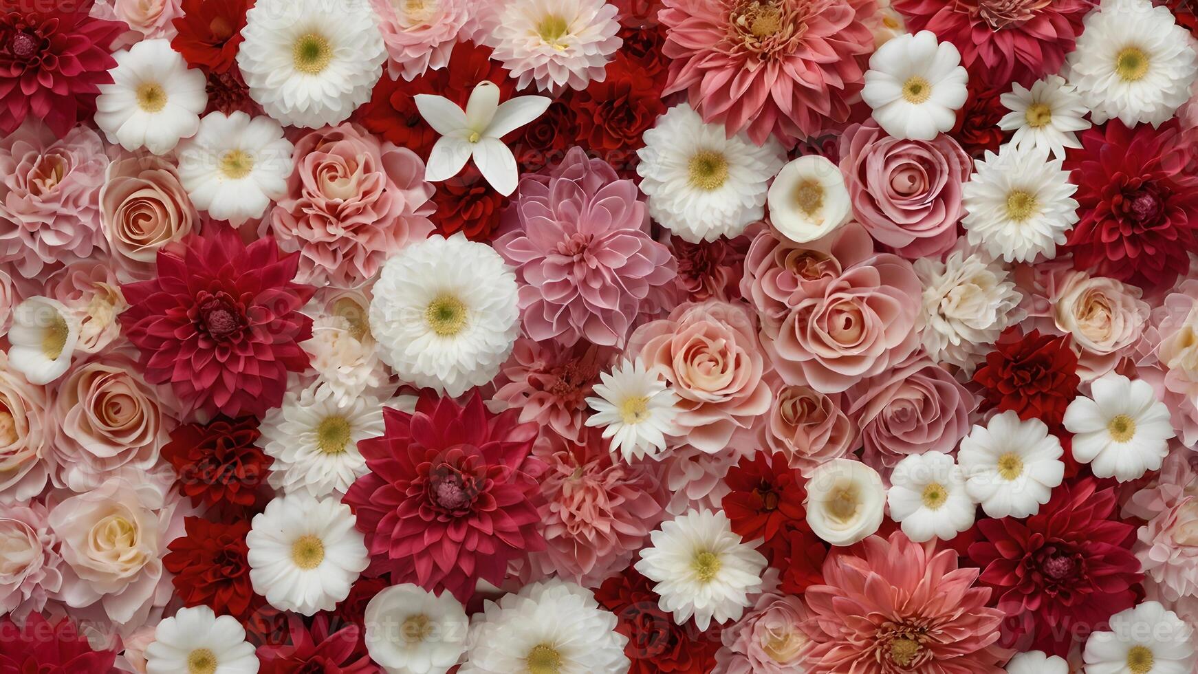 Vibrant Floral Abstract Background with Pink Red and White Flowers photo