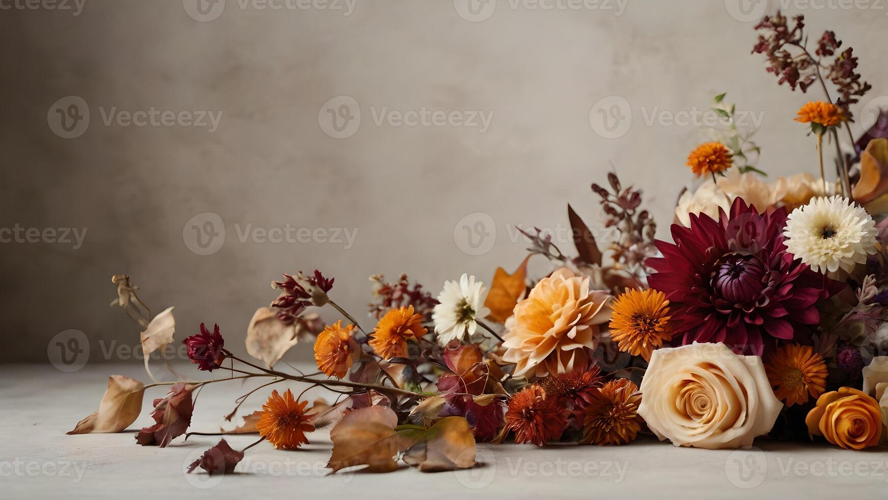 Autumn Floral Arrangement on Neutral Background photo