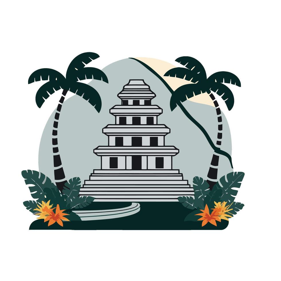 An illustration of a temple with palm trees vector