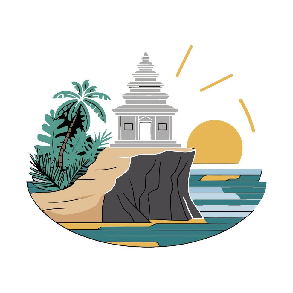 An illustration of a temple on a rock in the ocean vector