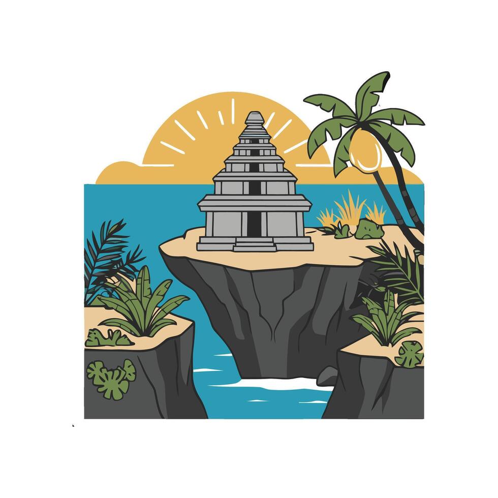 An illustration of a temple on a cliff vector