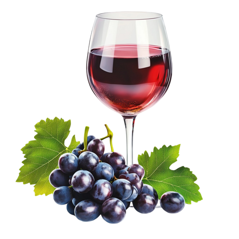 wine glass and grapes on transparent background png