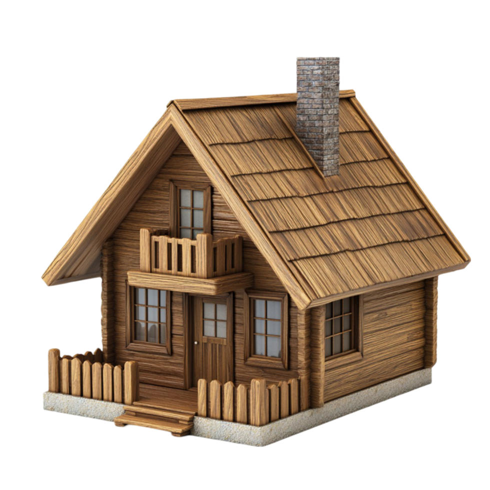 3d model of a small wooden house on a transparent background png