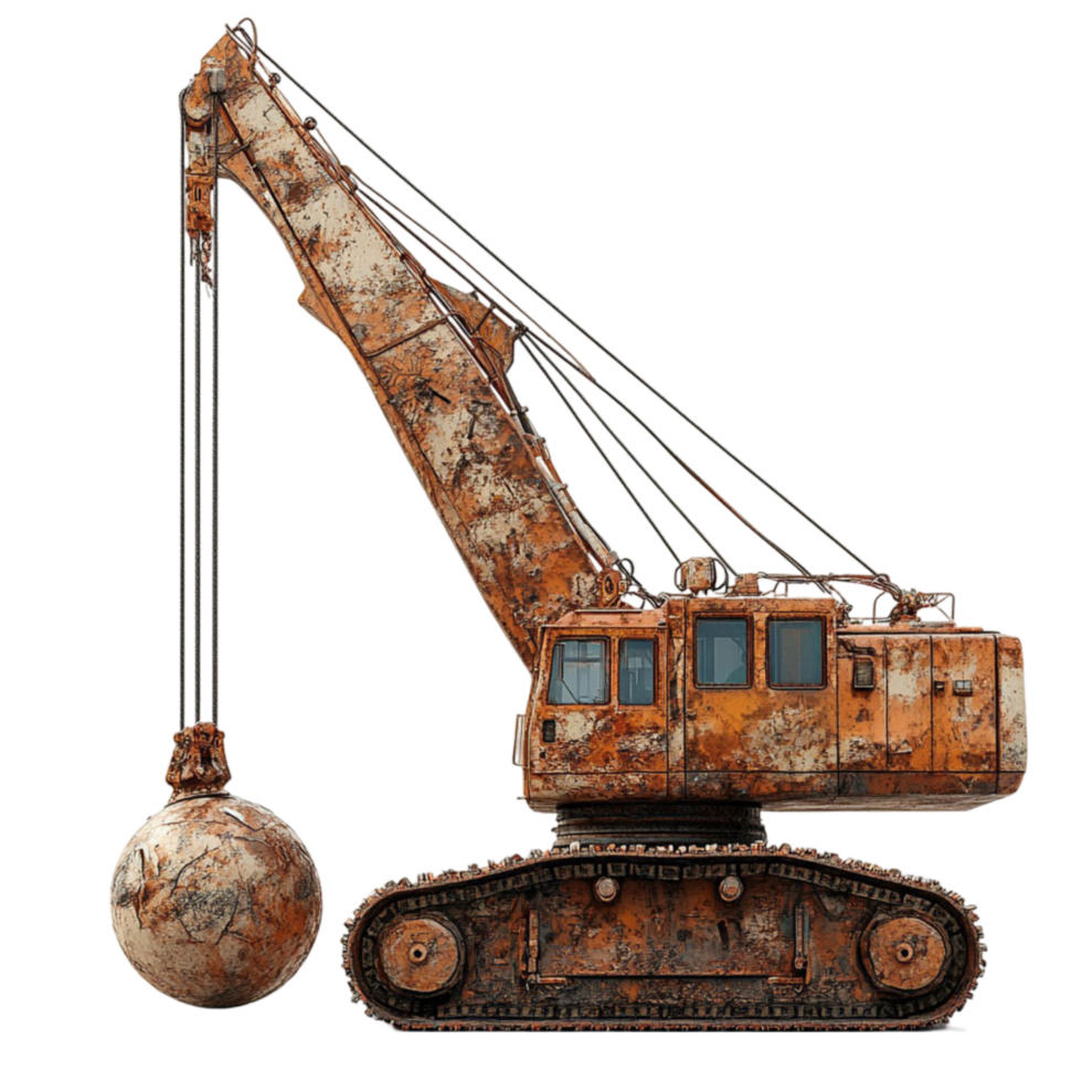 a rusty crane with a ball on top of it Transparent Background. png