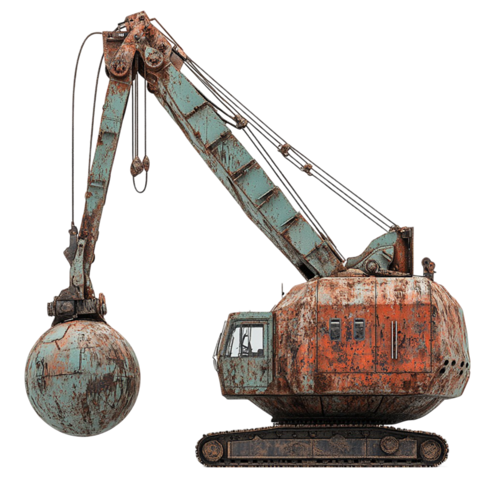 an old rusty crane with a ball on top transparent background png