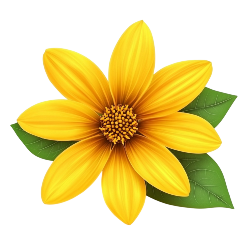 yellow flower with green leaves on transparent background png