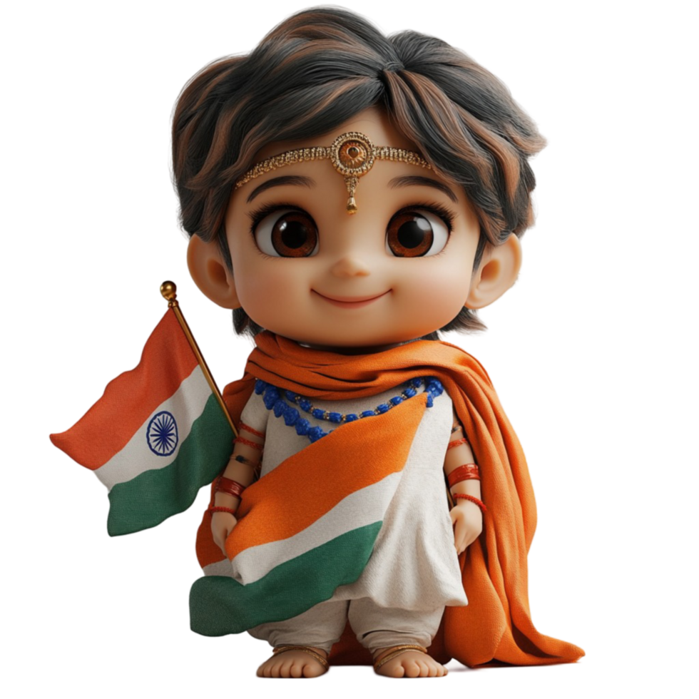 indian cartoon character with indian flag Transparent Background png