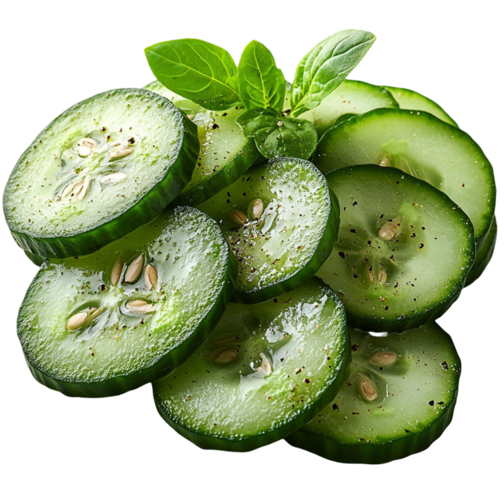 cucumber slices with leaves on top of them transparent background png