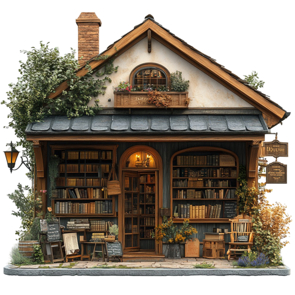 a small book store with a window and a door transparent background png