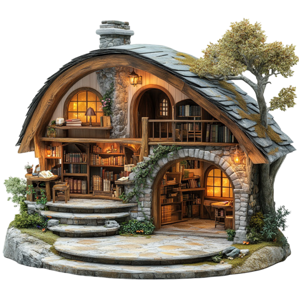 a miniature house with a tree and a porch transparent background png