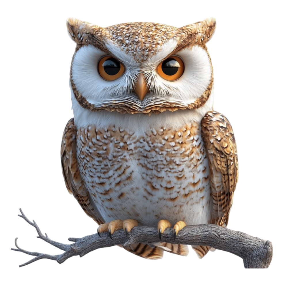 owl sitting on a branch, with transparent background png