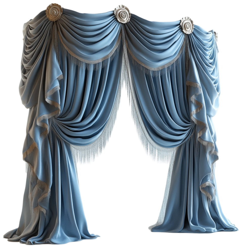 blue curtains with tassels on the sides Transparent Background. png