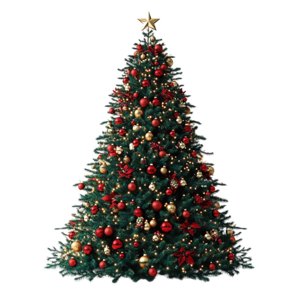 christmas tree with red and gold decorations on it transparent background png