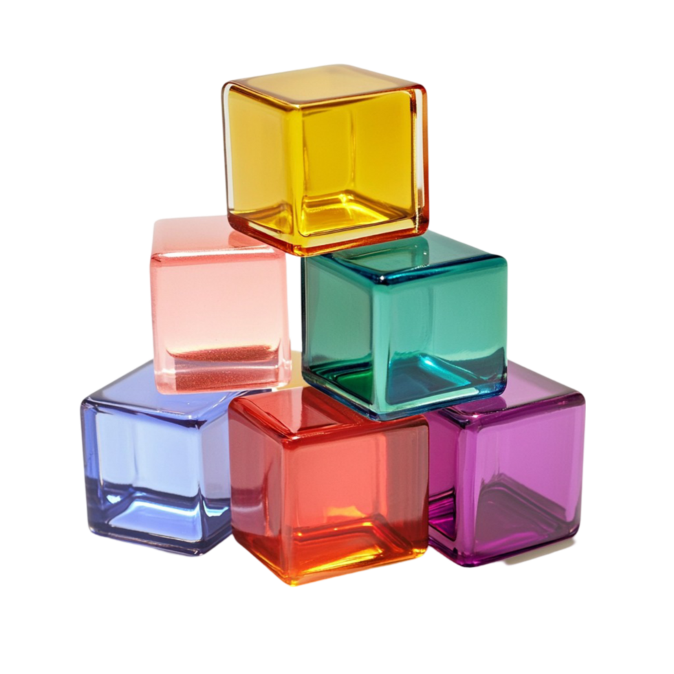 a pile of colorful glass cubes on a transparent background png