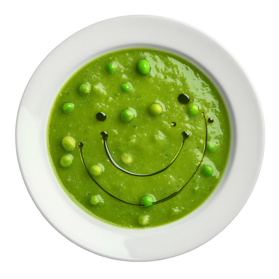 a smiley face is drawn on a bowl of green peas transparent background png