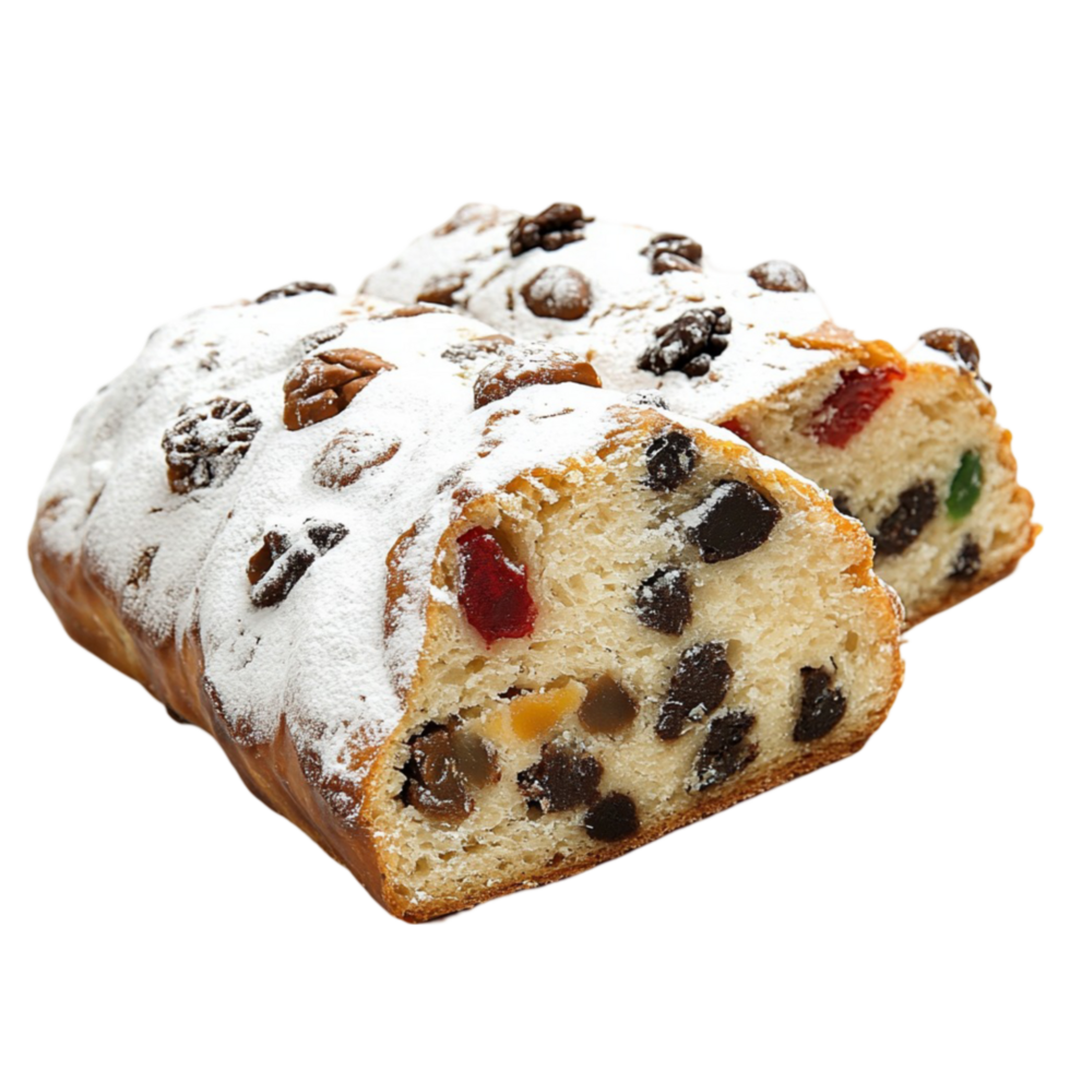 a piece of fruit cake with fruit and nuts Transparent Background. png