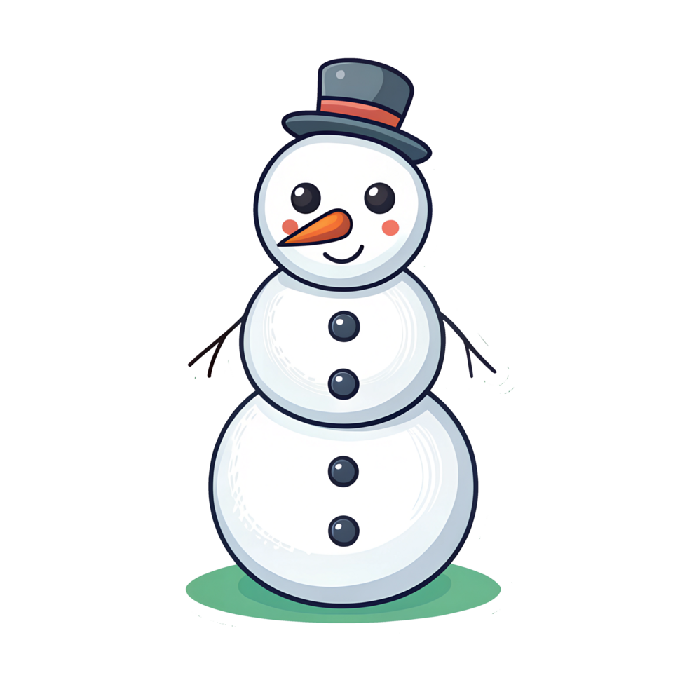 A cartoon snowman with a hat and a black top hat png