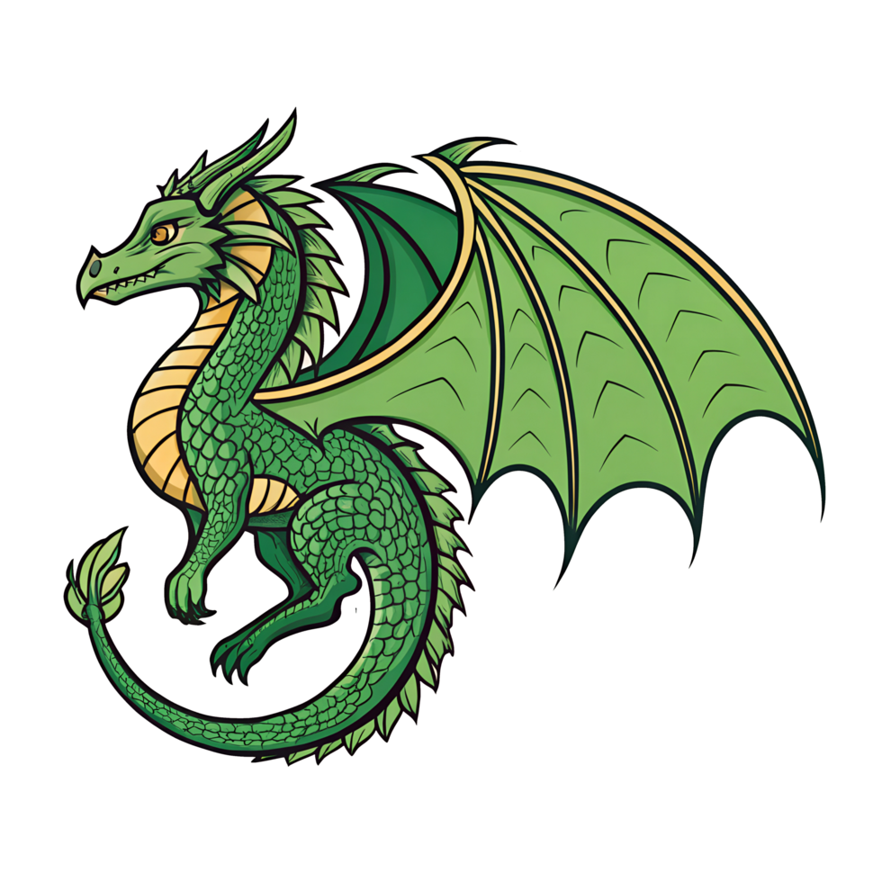 A green dragon with wings and a tail png