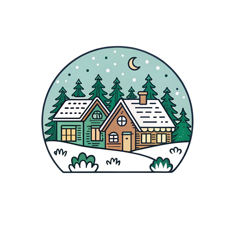 A winter scene with houses and trees png