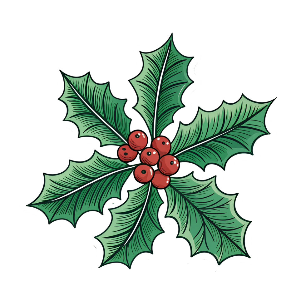 A sticker of a holly leaf with red berries png