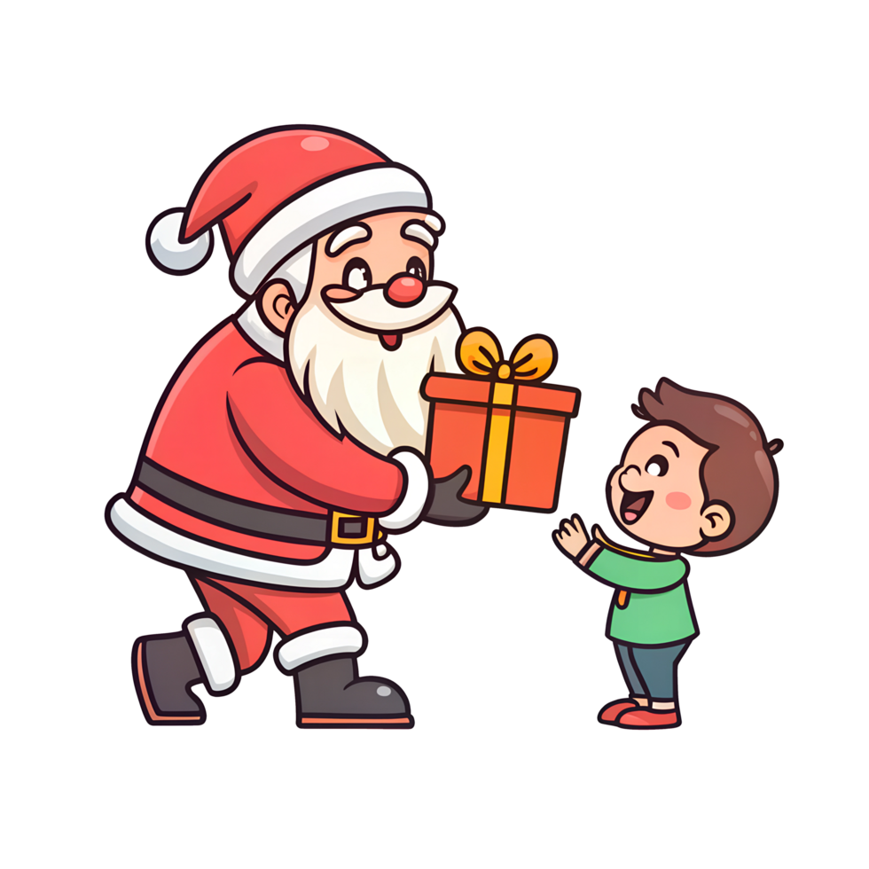 Santa claus giving a gift to a little boy png