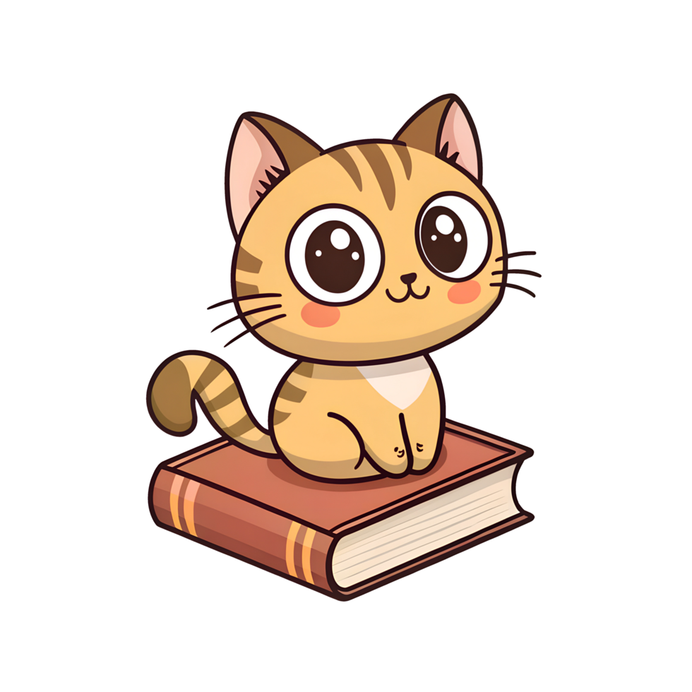 A cartoon cat sitting on top of a book png