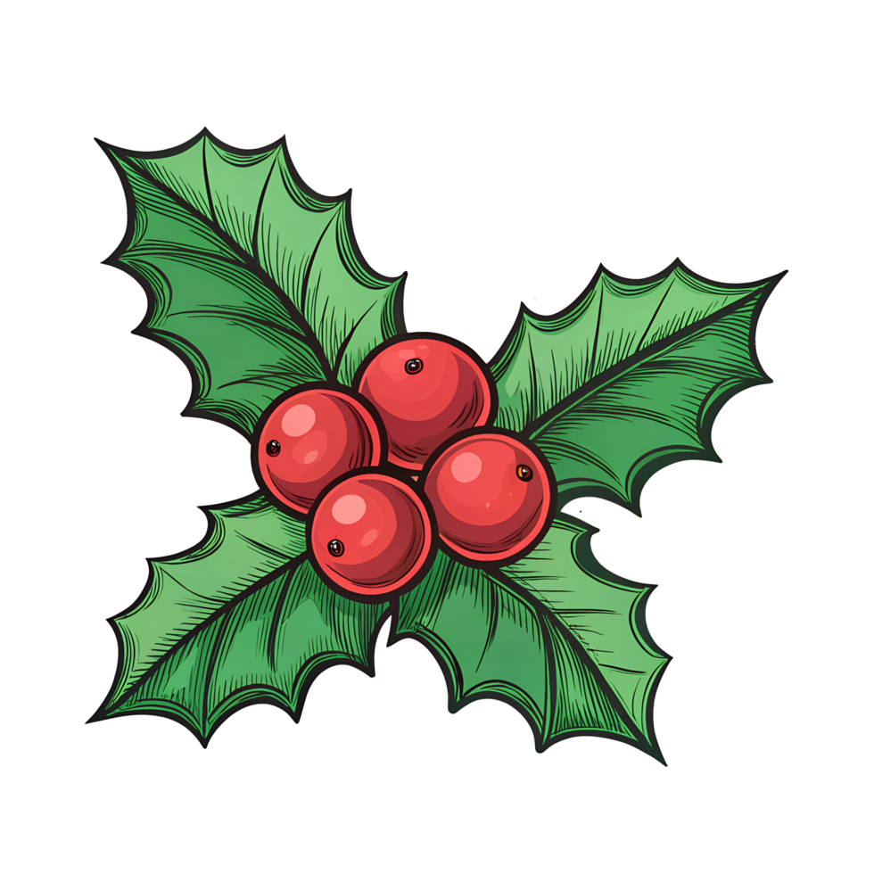 christmas holly leaf with red berries on a transparent background png