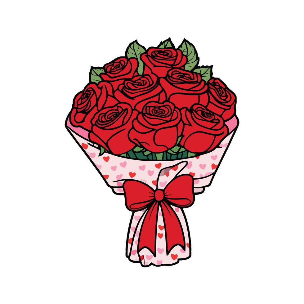 A bouquet of red roses with a bow vector