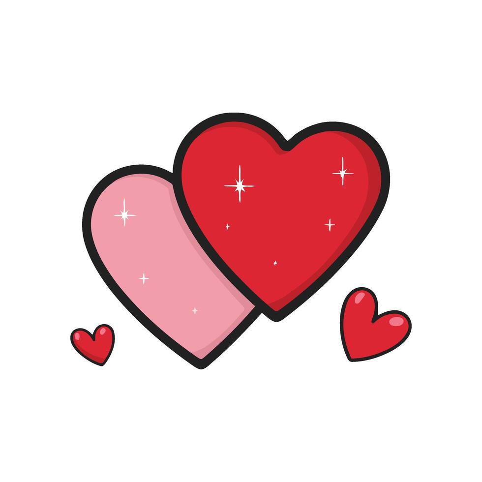Two hearts with stars on them, one red and one pink vector