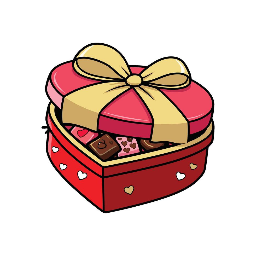 Valentine's day gift box with chocolate and ribbon vector