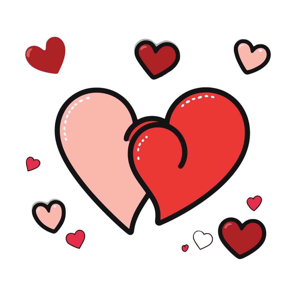 Two hearts are shown in the middle of a white background vector