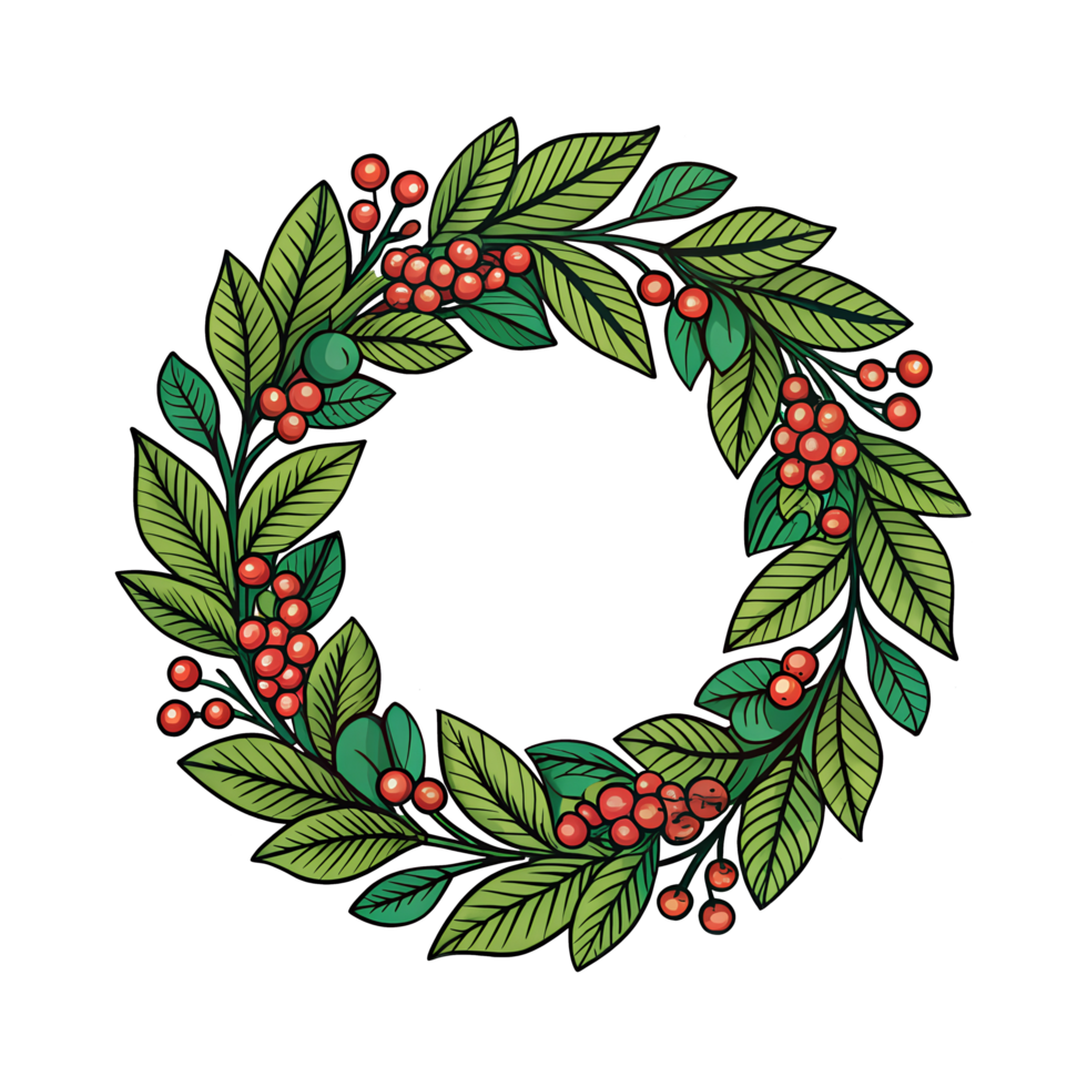 Christmas wreath with berries and leaves png