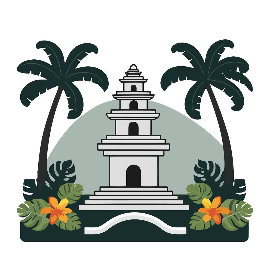 A pagoda with palm trees and flowers on it vector