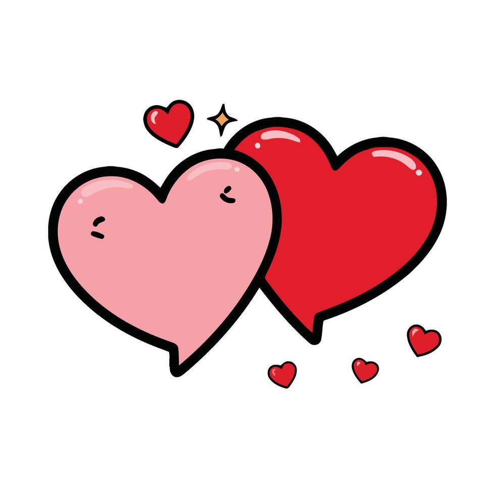 Two hearts are shown in a cartoon style vector