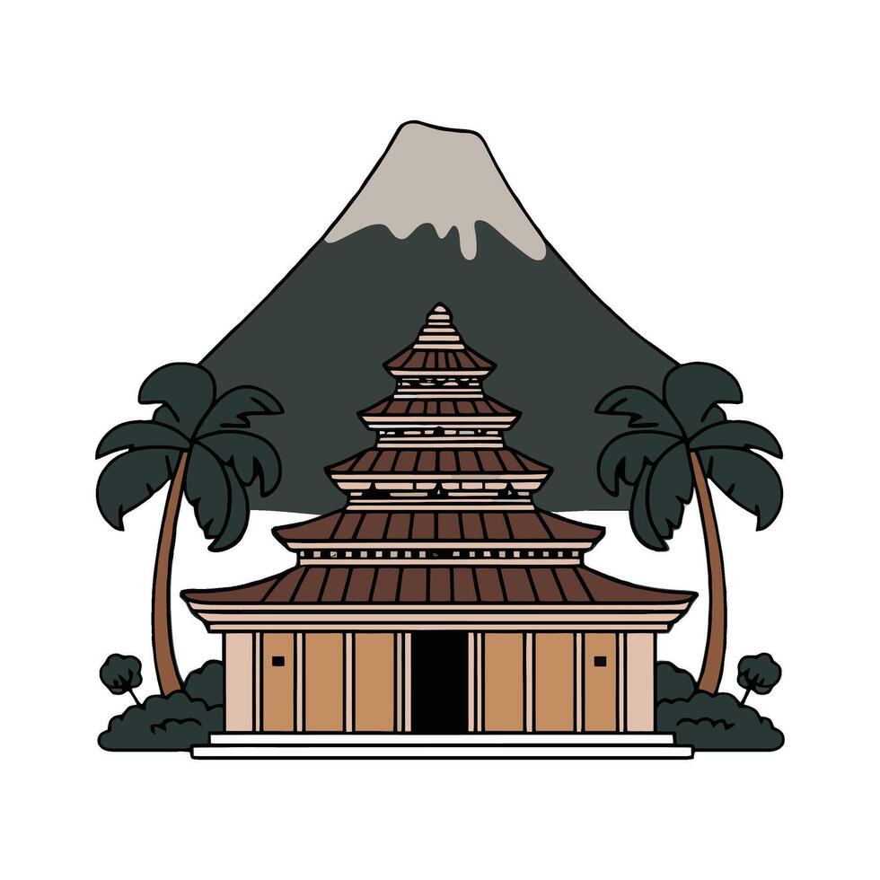 A temple with a mountain in the background vector