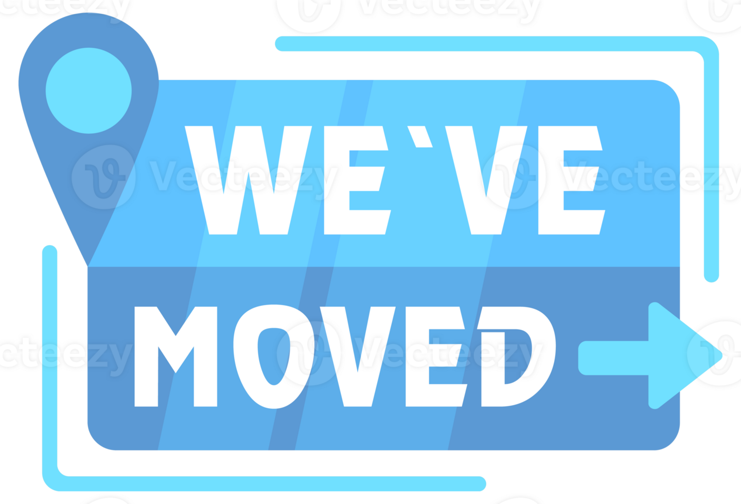 We have Moved announcement tags with location pin icons in a modern flat design style, suitable for business relocation notices png