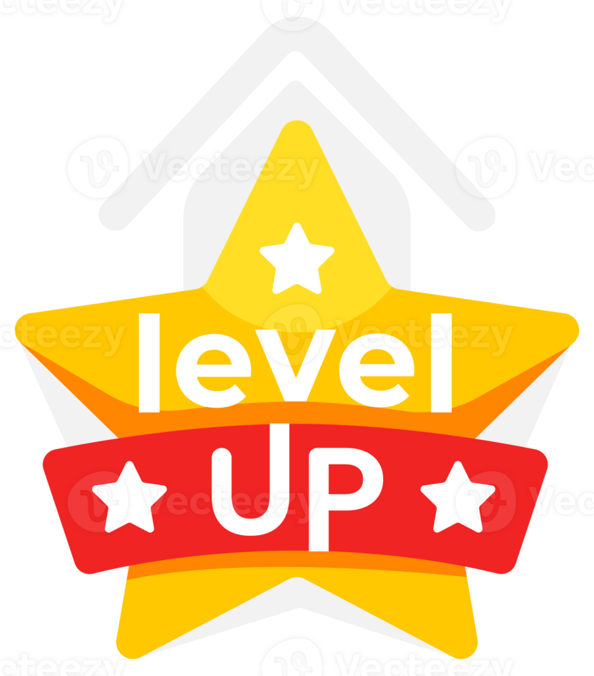 Bright and bold badge featuring the words Level Up across a star, perfect for representing achievement, progress, or rewards in games and apps png