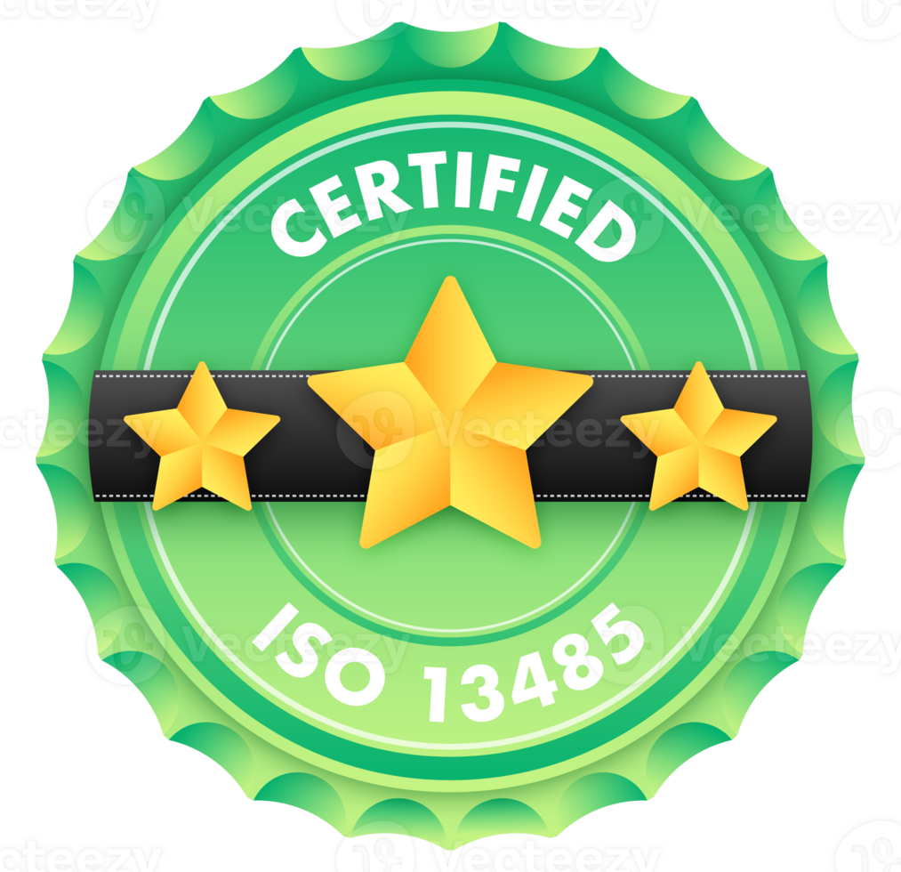 ISO 13485 standard certificate badge. Quality control. International Organization for Standardization. illustration png
