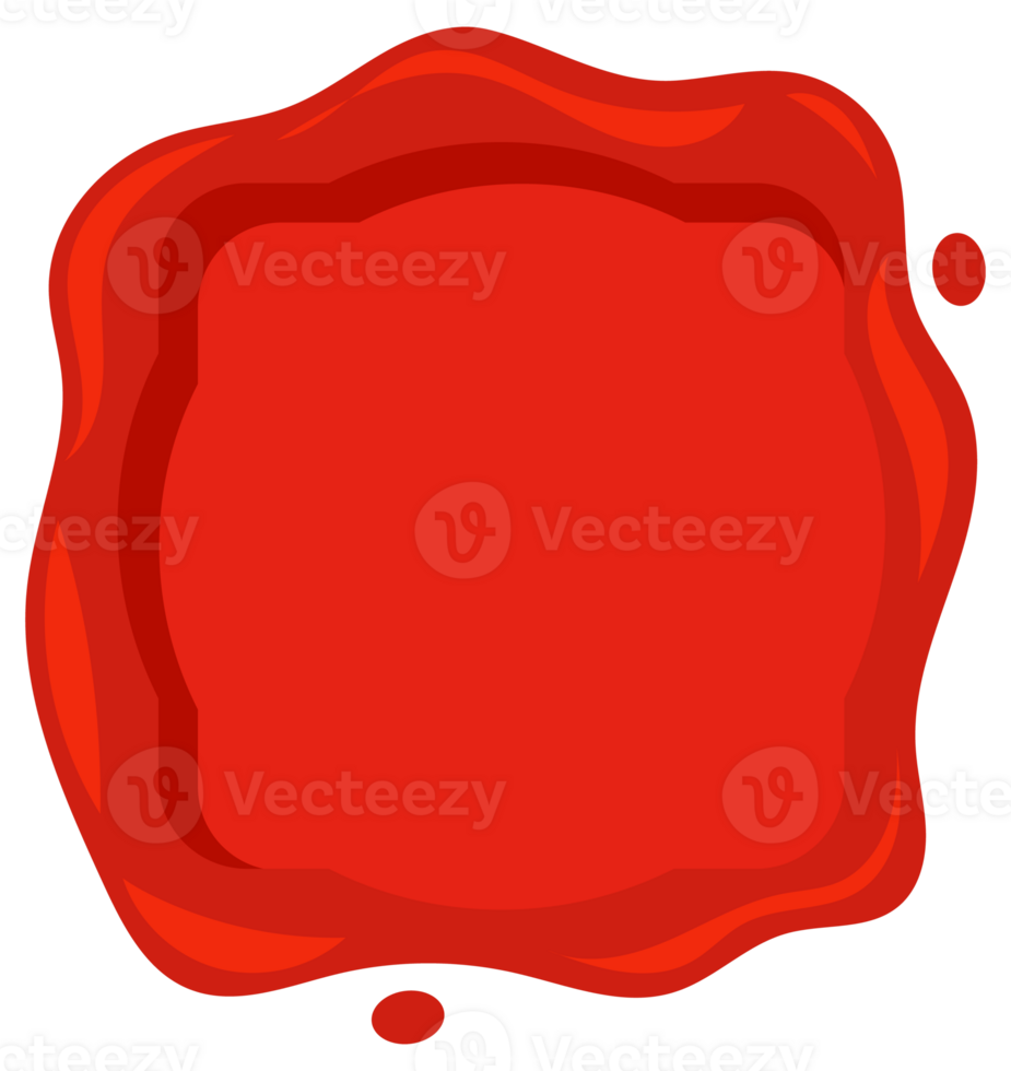 Collection of nine different red wax seal shapes including circle, square, star, heart and shield, isolated on white png
