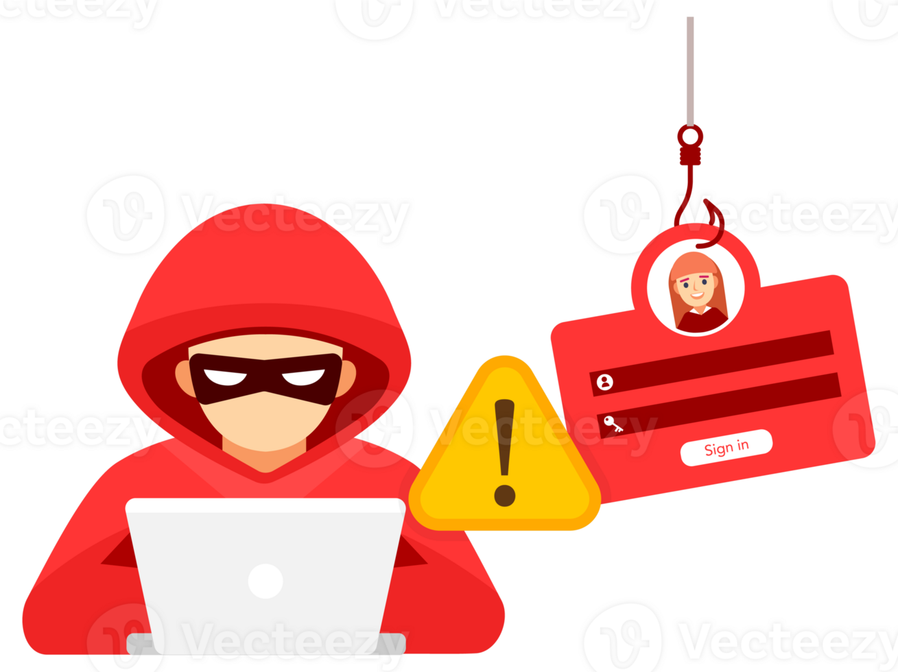 Hacker with a phishing trap, targeting personal login information. Cybersecurity Threat and Identity Theft png