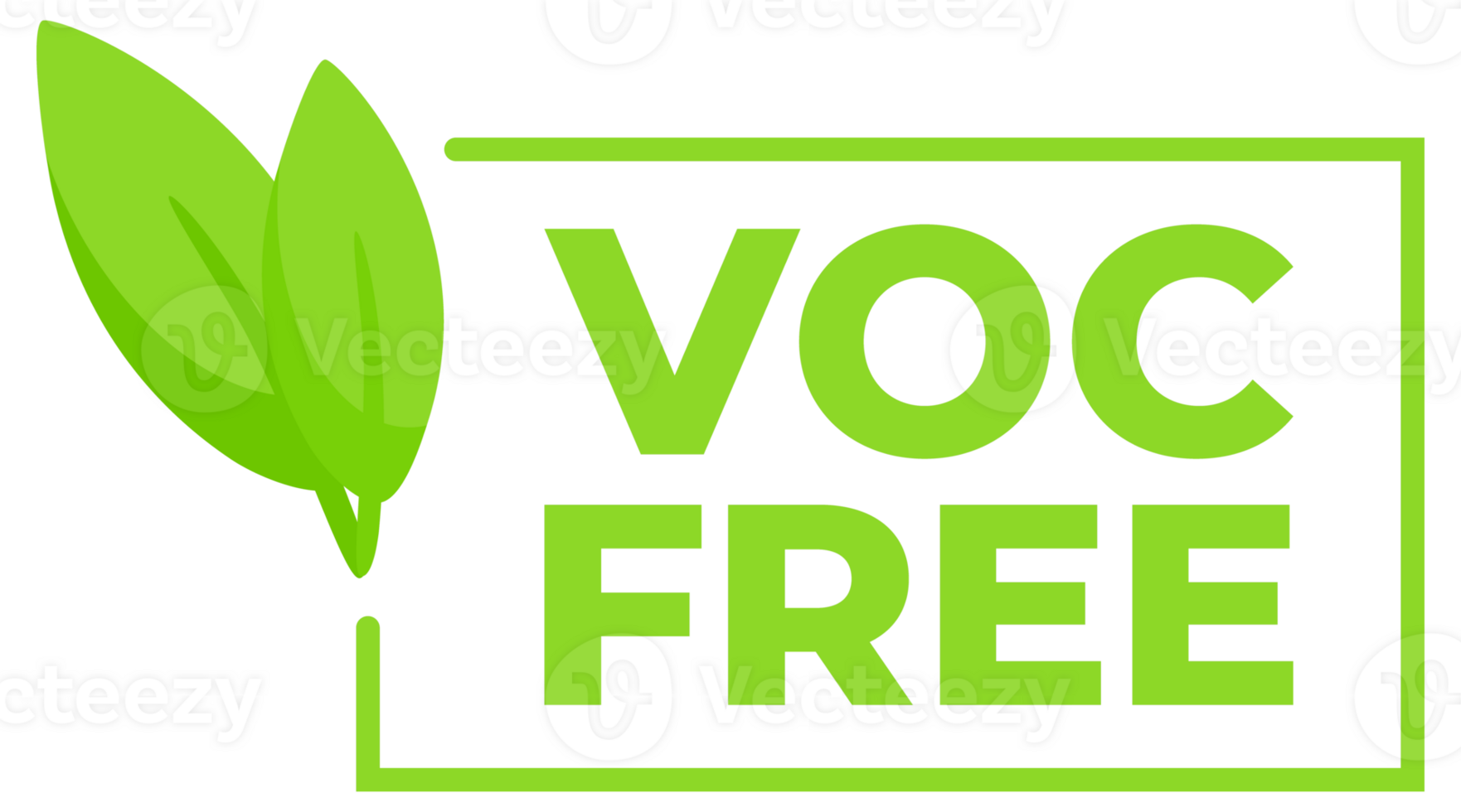 Set of green badges with the text VOC Free and a leaf icon, representing products that do not contain volatile organic compounds. png