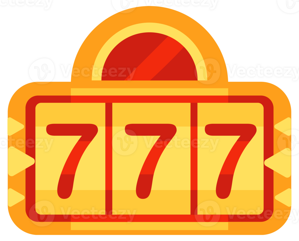 Set of different slot machines with spinning and gambling symbols showing the winning number seven combination png